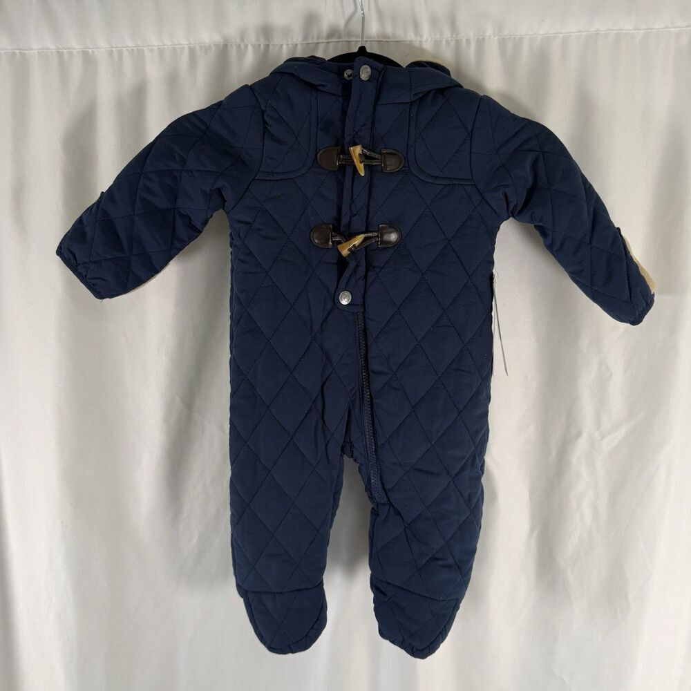 New Perry Ellis Boy Quilted Fleece Bodysuit Baby 6-9 Months Navy Blue Warm Hoode